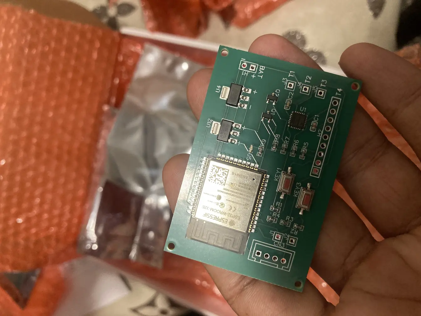 Initial ESP32-WROOM-32E prototype board used for dribble tracker development